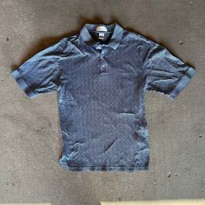 Vintage Men's Blue Polo Shirt Size L Textured Jacquard Knit Short Sleeve